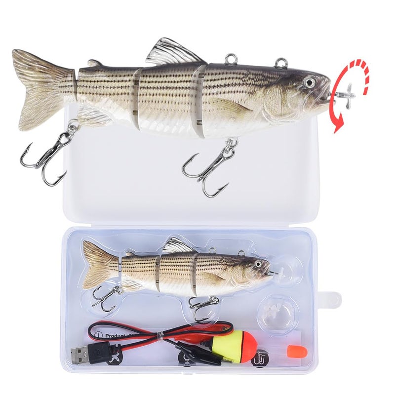 watalure Robotic Swimming Fishing Electric Lures 5.12" USB Rechargeable LED Light Wobbler Multi Jointed Swimbaits Hard Lures Fishing Tackle (Hybrid Striped Shad) - Image 1